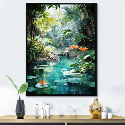 Beant Emerald Oasis A Lush Green Landscape - Forest River Mountains, art mural encadré