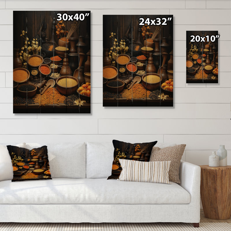 Oriental Epices Food IV sur bois, H 32 po x l 24 po x P 0,78 po