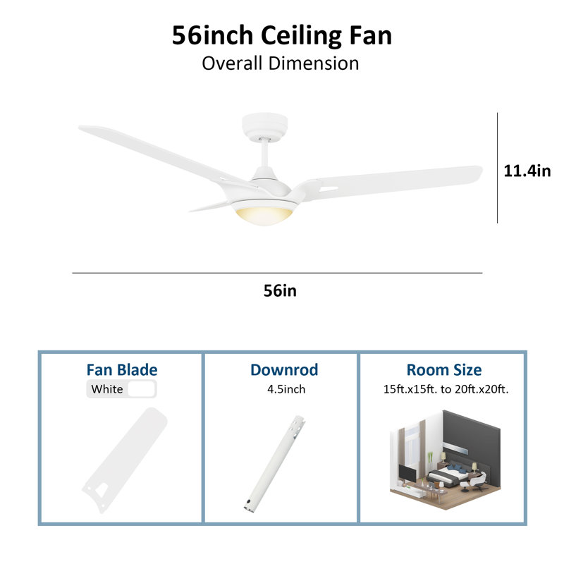 Fronniah 56'' Ceiling Fan with LED Lights, White