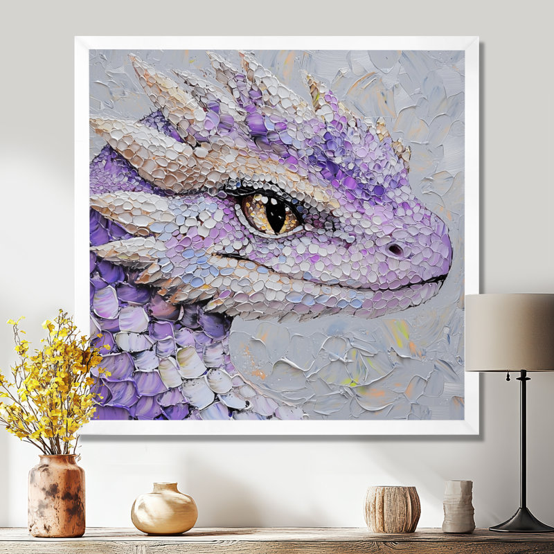 Cute Dragon Den II - Dragons Wall Art, 36" H x 36" W, Picture Framed Print, White