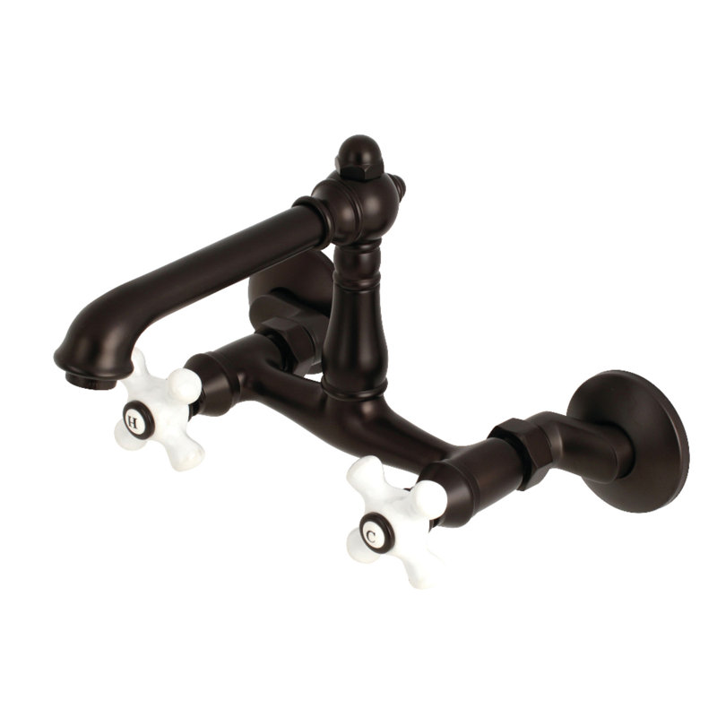 Kingston Brass English Country Double-Handle 2-Hole Wall-Mount Bridge Kitchen Faucet, Oil Rubbed Bronze