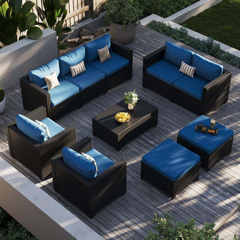 7-Piece Outdoor Wicker Sectional Sofa Set With Ottomans & Storage Table, All-Weather Patio Conversation Set For Backyard, Garden & Poolside