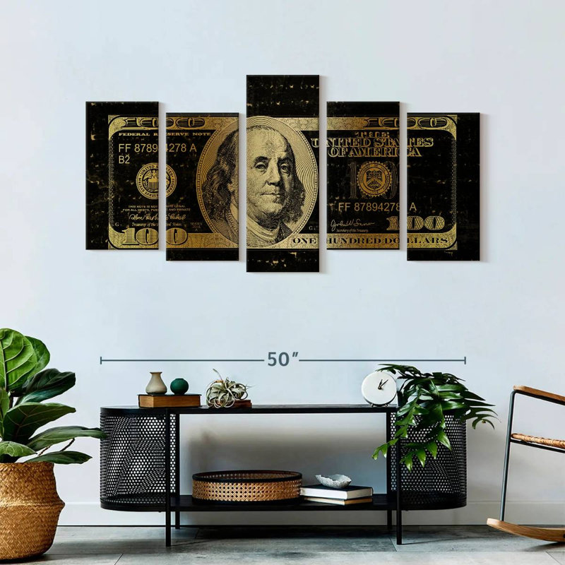 " Hundred Dollars " 5 - Pieces, 27" H x 54" W x 1.25" D