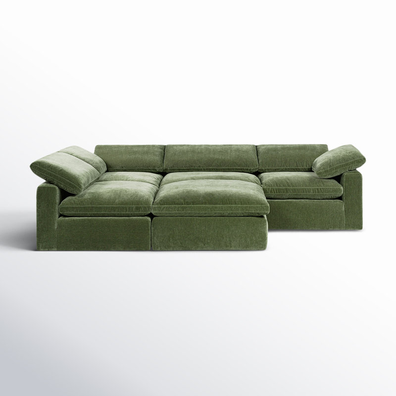 Canapé et méridienne rembourrés 5 pièces Wonardo, Tissu vert Sagano