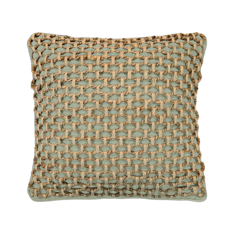 Sage Green and Natural Woven Jute Square Throw Pillow