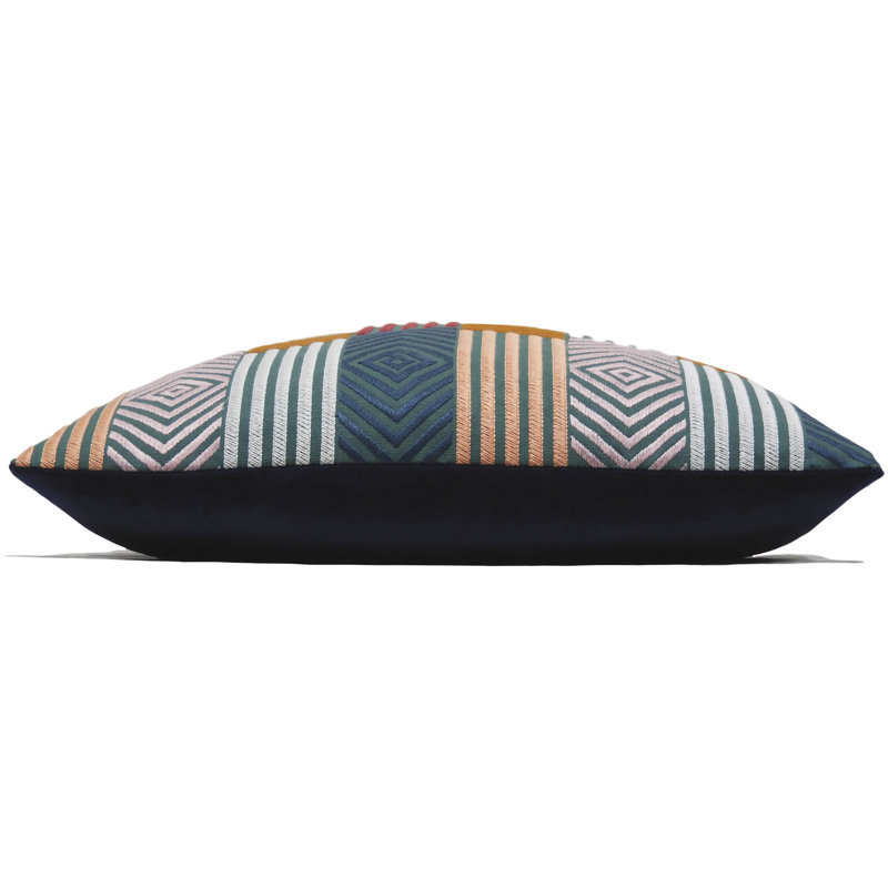 Blake Geometric Rectangular Cushion, Feathers, Navy/Orange/Green
