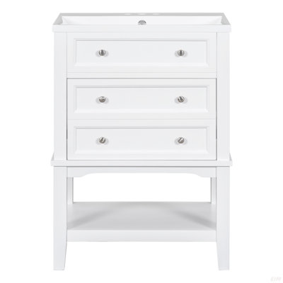 Meuble-lavabo 24 po avec lavabo, armoire de rangement avec tiroir et tablette ouverte, cadre en bois massif