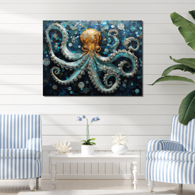Portrait Of Blue Mystical Octopus Painting - Octopus Framed Canvas Print