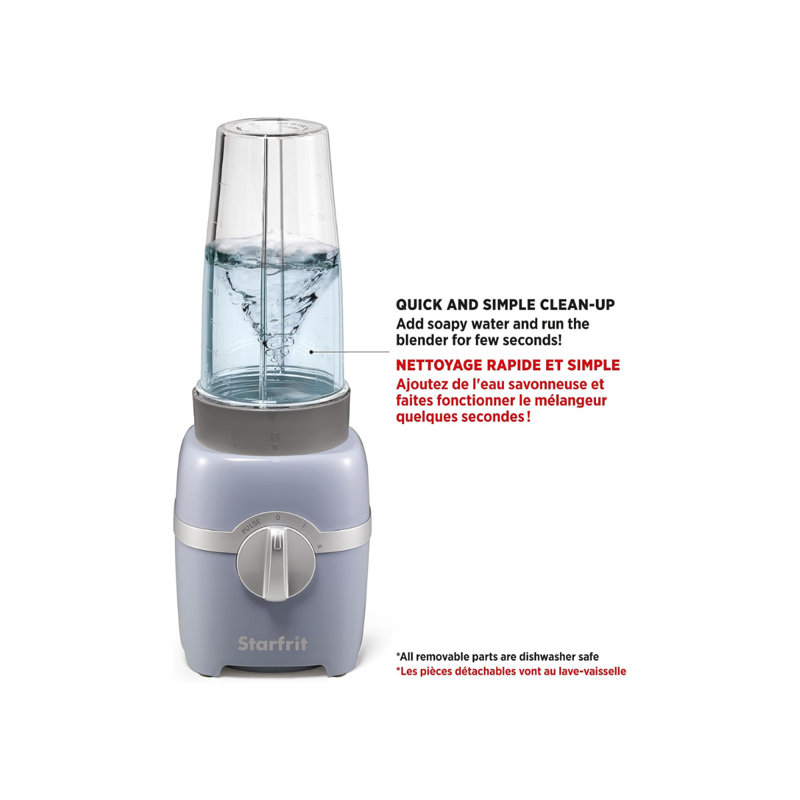 Starfrit 300W Personal Blender with Two 828 mL Travel Cups and Two Stainless Steel Blades, Gray