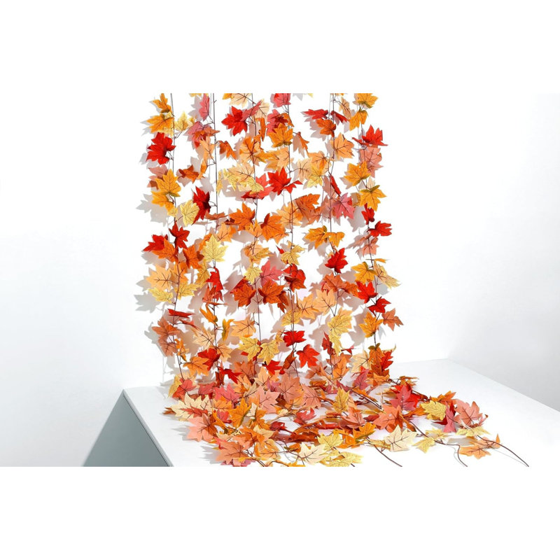 6 Pack Autumn Garland 79",Artificial Fall Autumn Leaves Garland | Realistic Fade Resistant Fake Faux Reddish Yellow Silk Garland Vine Rattan for Indoor Fall Decor,Mantelpiece,Staircase,Porch