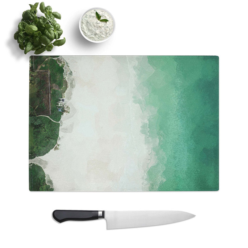 Tempered Glass The Green Kalama Beach in Hawaii in Abstract Chopping Board, 39 cm W x 28.5 cm L