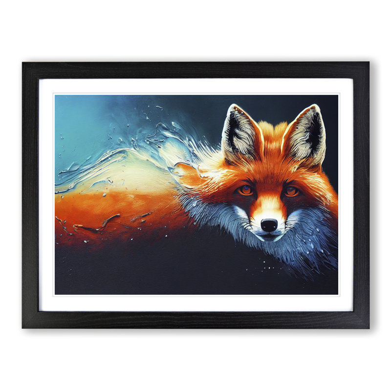 Fox Vol.1 - Single Picture Frame Painting, 46cm H x 64cm W x 2cm D, Black