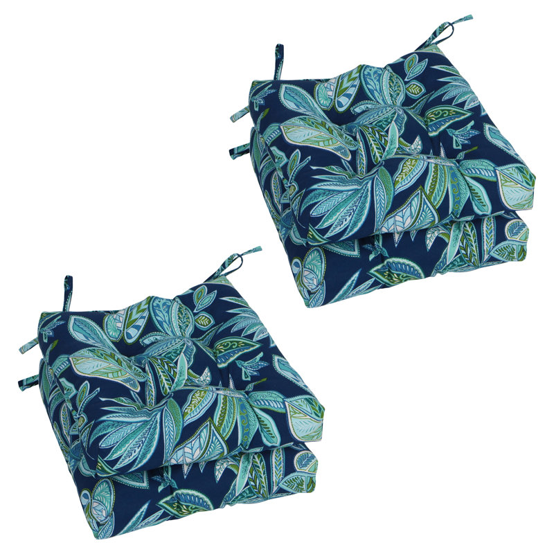 16-Inch Square Outdoor Tufted Chair Cushions (Set Of 4), Blue/Crestwood Marine Floral