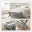 Banc Mid-Century moderne en velours avec pieds croisés en X | Tabouret rembourré moelleux pour chambre à coucher et salon-35809063