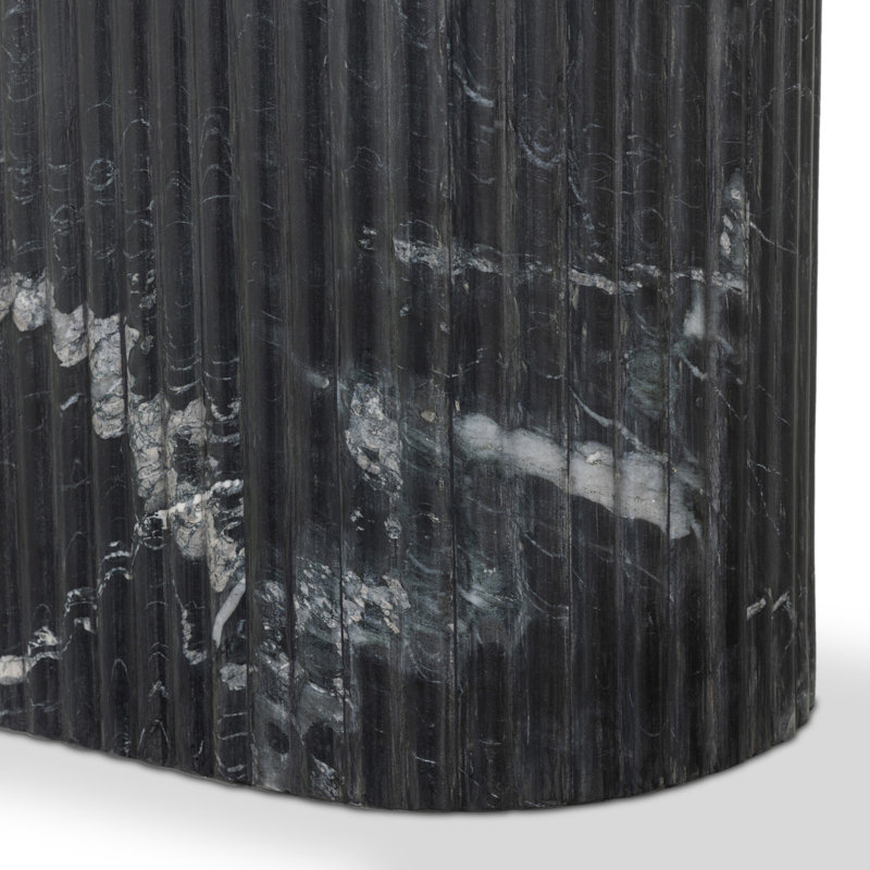Oranda Oval Marble Dining Table, Black Marble/Black Scalloped Marble