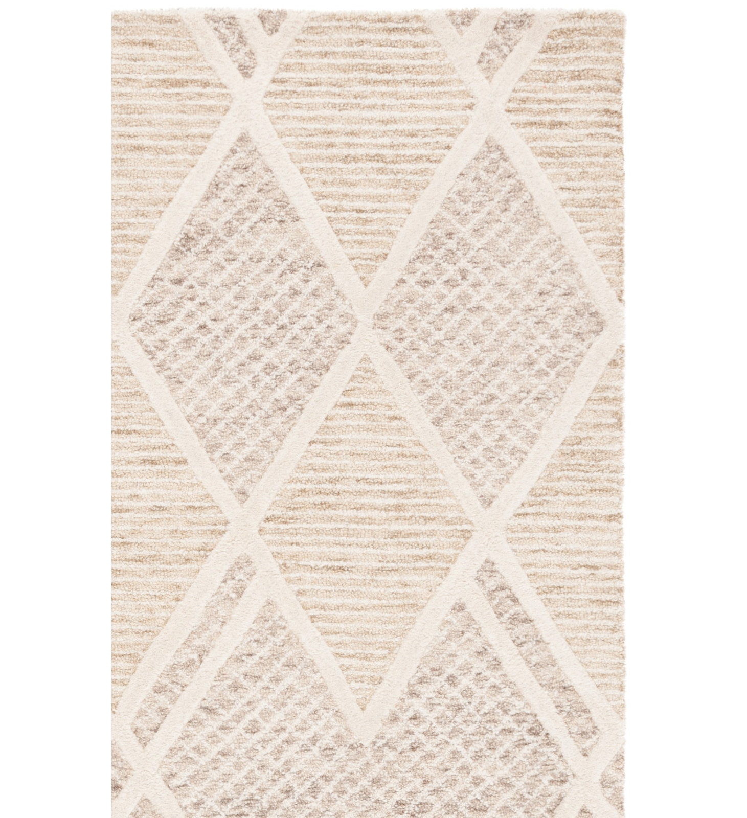 Beige Ivory Hand-Tufted Wool Geometric Rug, Runner 2'3" x 8'