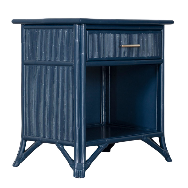 1 - Drawer Rattan Nightstand, Navy Blue