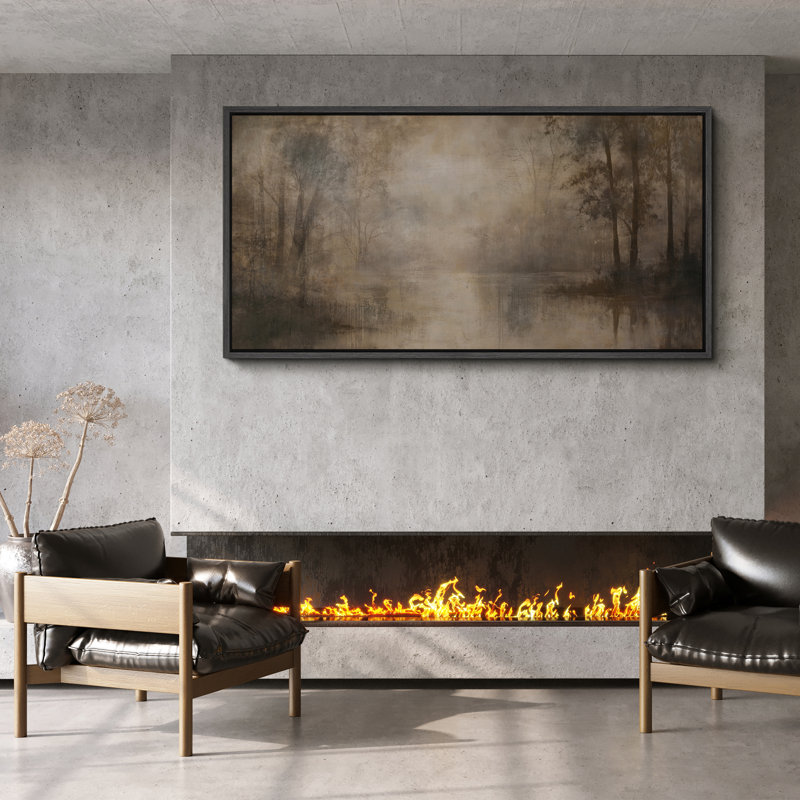 Art mural sur toile Misty Forest River, Noir, H 30 po x l 60 po