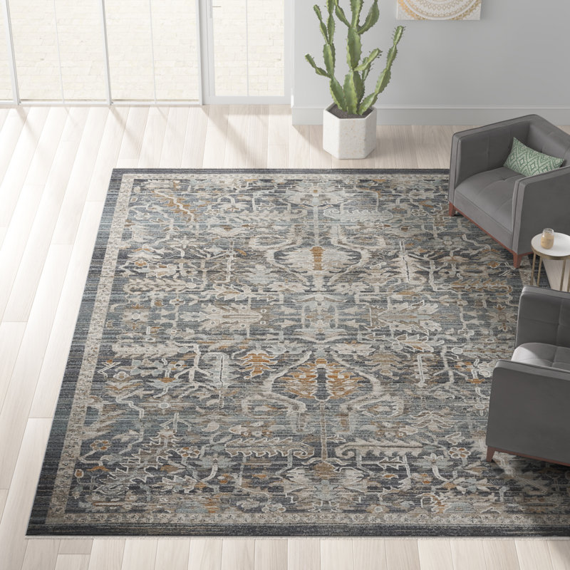 Tapis tissé à la machine Daan - bleu marine / noir / gris, Rectangle 9 pi 10 po x 13 pi 6 po