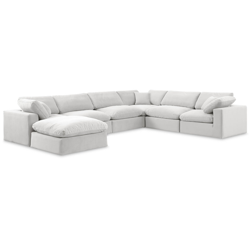 Canapé modulaire réversible en velours de large de 160 po avec repose-pieds Issah, Velours crème