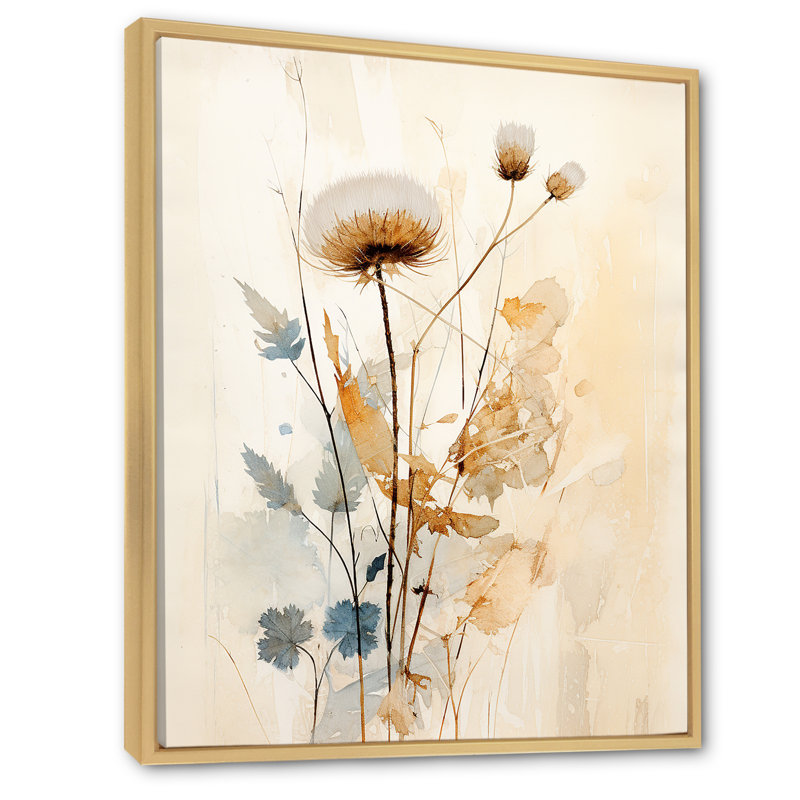 Reproduction d'art sur toile chardon beige II - chardon, H 20 po x l 12 po, Cadre naturel flottant