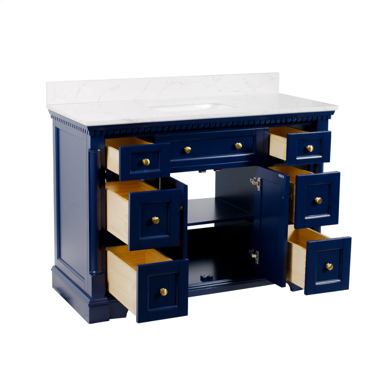 Fossen 48" Single Bathroom Vanity with Royal Blue Cabinet and Engineered Marble Countertop, Engineered Marble, Royal Blue