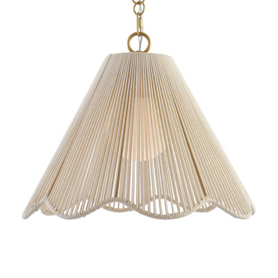 Luminaire suspendu en corde festonnée 1 lumière Oxnard Boho avec chaîne dorée réglable, éclairage à abat-jour tissé naturel pour îlot de cuisine et chambre