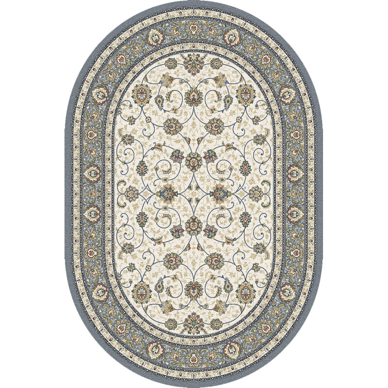 Tapis gris/beige tissé à la machine Kinde, Ovale 2 pi 7 po x 4 pi 7 po