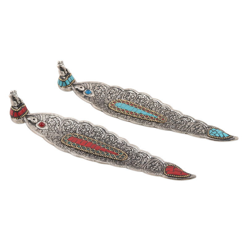 Porte-encens en aluminium fabriqué à la main Novica Ganeshas Glory (paire)