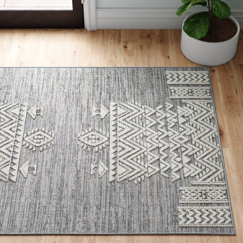 Tapis gris / blanc Baconton, Rectangle 5 pi 3 po x 7 pi 3 po