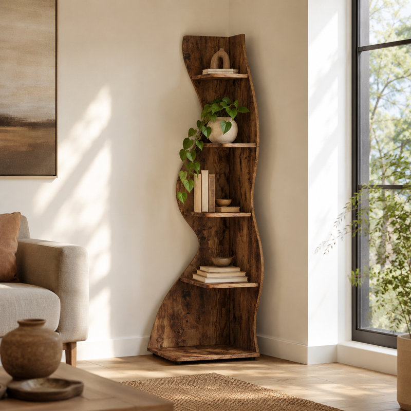 70" Corner Bookcase, Brown