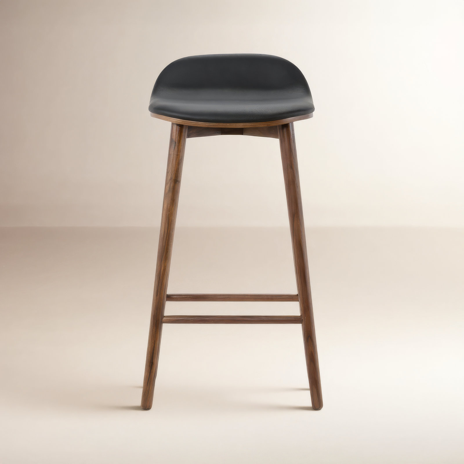  26'' Seat Height Counter Stool - Solid Wood Frame and Genuine Leather Seat, Walnut