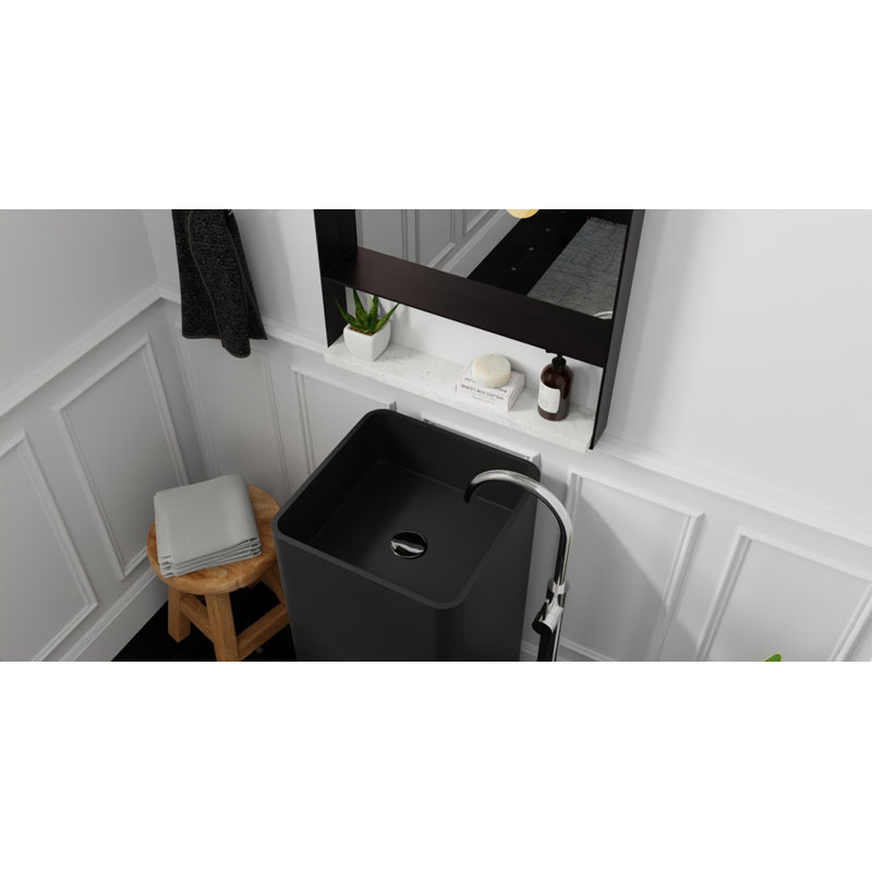 Badeloft Square Stone Resin Freestanding Pedestal Bathroom Sink SB-01-MBLK in Matte Black, Matte Black