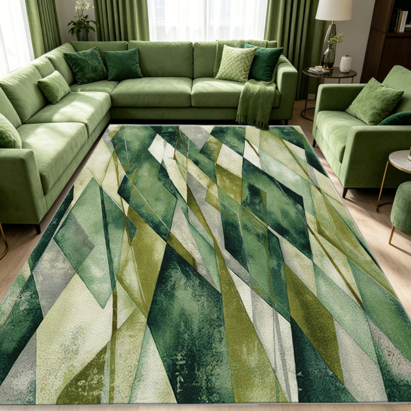 Green Abstract Geometric carpet-easy to clean, machine-washable, soft and comfortable; suitable for door mats, kitchens, living rooms, bedrooms, corridors, and laundry areas. Easy to clean, durable carpet for home decoration.