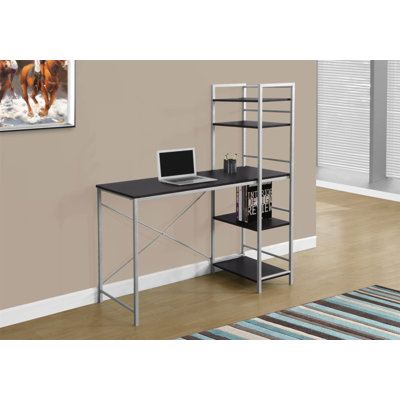 Bureau d'ordinateur, bureau personnel, ordinateur portable, tablettes de rangement, L 48 po, travail, stratifié brun, métal gris, contemporain, moderne