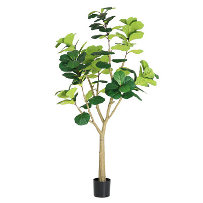 Figuier lyre artificiel en pot - Plante d'intérieur artificielle de 2,2 m avec feuilles vertes réalistes pour salon ou bureau