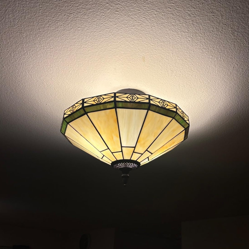 Plafonnier semi-encastré 3 lumières avec abat-jour en verre Tiffany Style
