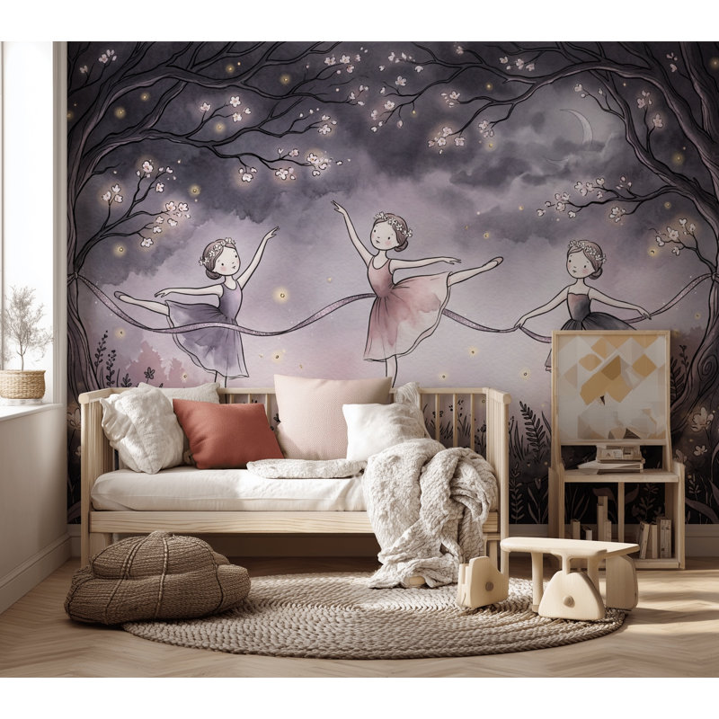 Papier peint clair au clair de lune Ballerines, Non tissé, 160 po x 108 po