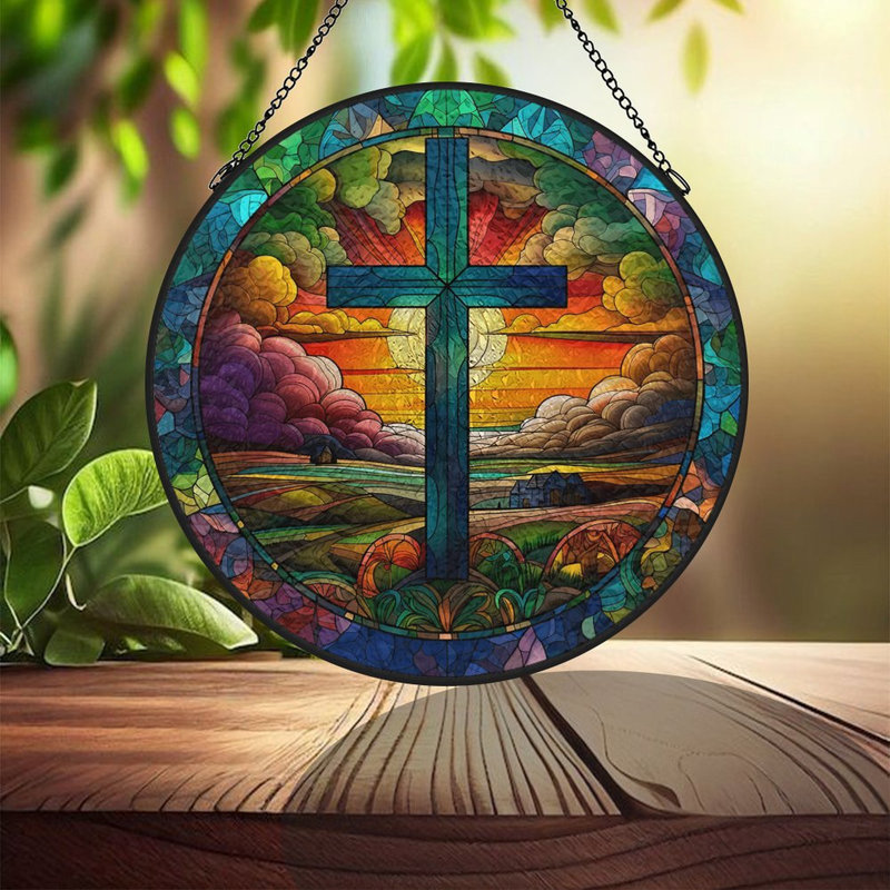 Panneau de verre croisé Cross Sunset, 11,8 x 11,8 po (30 x 30 cm)