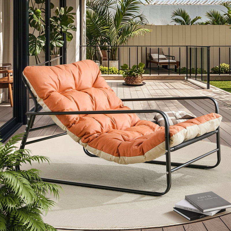 Ebern Designs Patio Outdoor Lounge Chair, Oversized Comfy Sling Recliner Chair, With Support 500Lbs Extra Thick Puffy Cushion, Modern Outside Furniture For Backyard, Garden, Porch, Poolside,Orange