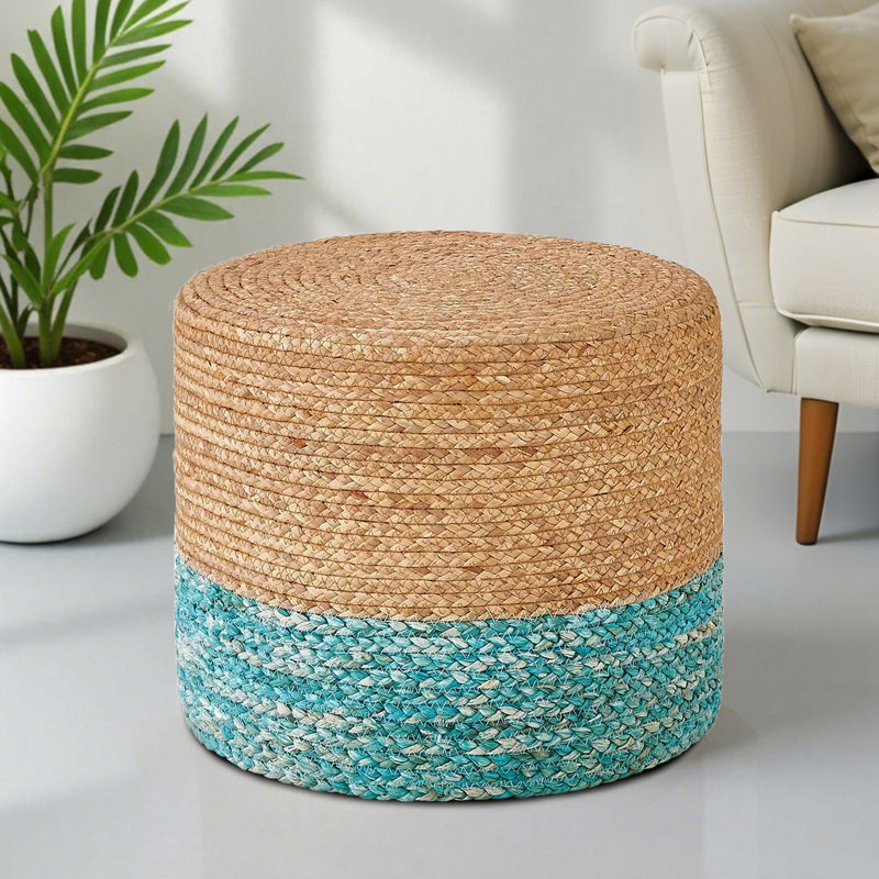 Onaway Upholstered Pouf, Natural/Lake Blue
