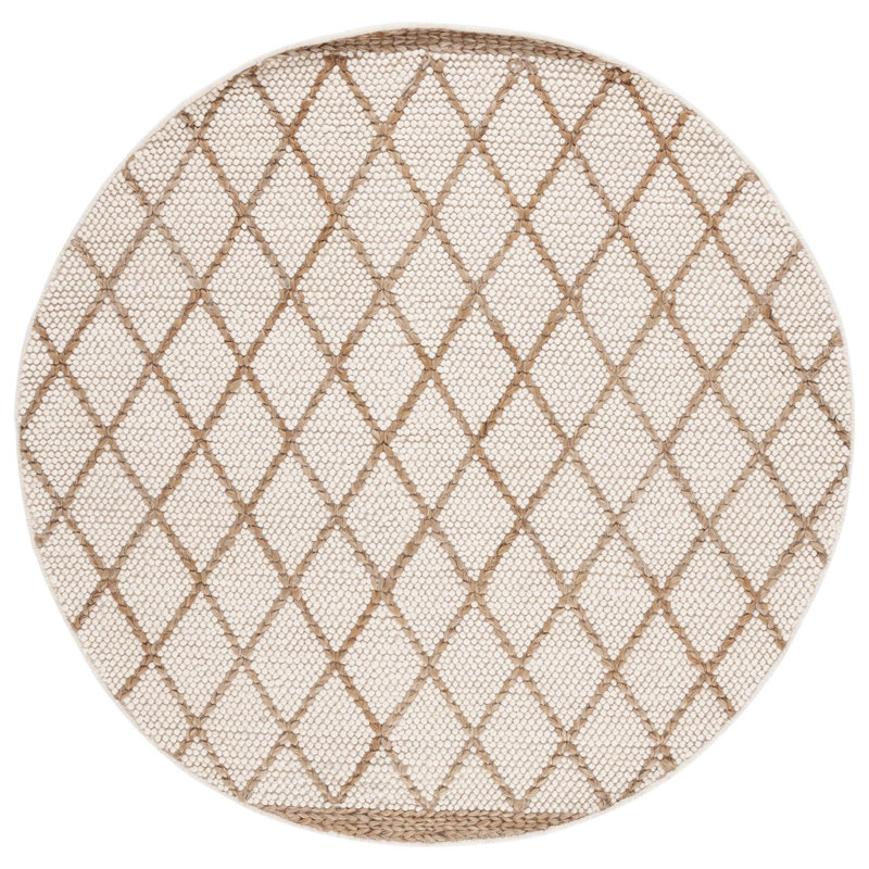 Natura Hand Woven Wool/Cotton Geometric Rug in Ivory/Natural, Round 6'