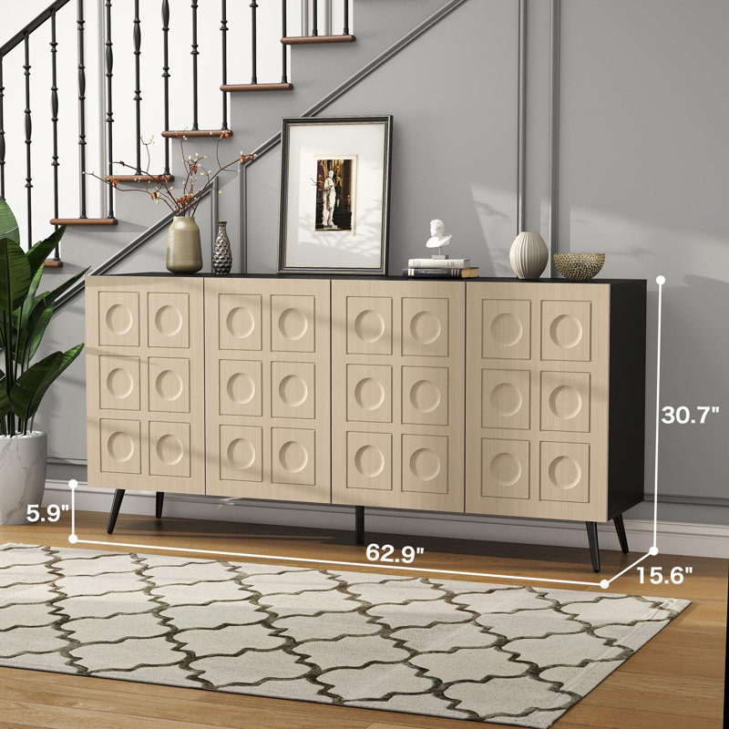 63" Large Sideboard Cabinet with Adjustable Shelves, Oak