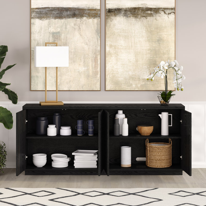 Alston 68" Wide Rectangular Fluted Buffet Table, Black Grain