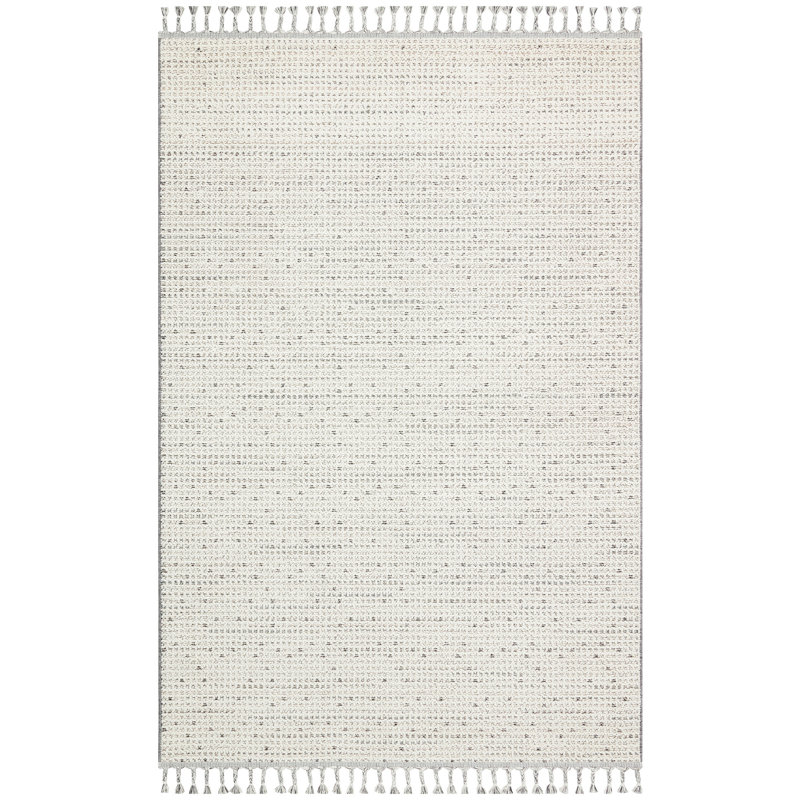 Solid Color Machine Woven Rectangle 6'7" x 9'6" Polypropylene Area Rug in Cream, Rectangle 6'7" x 9'6"