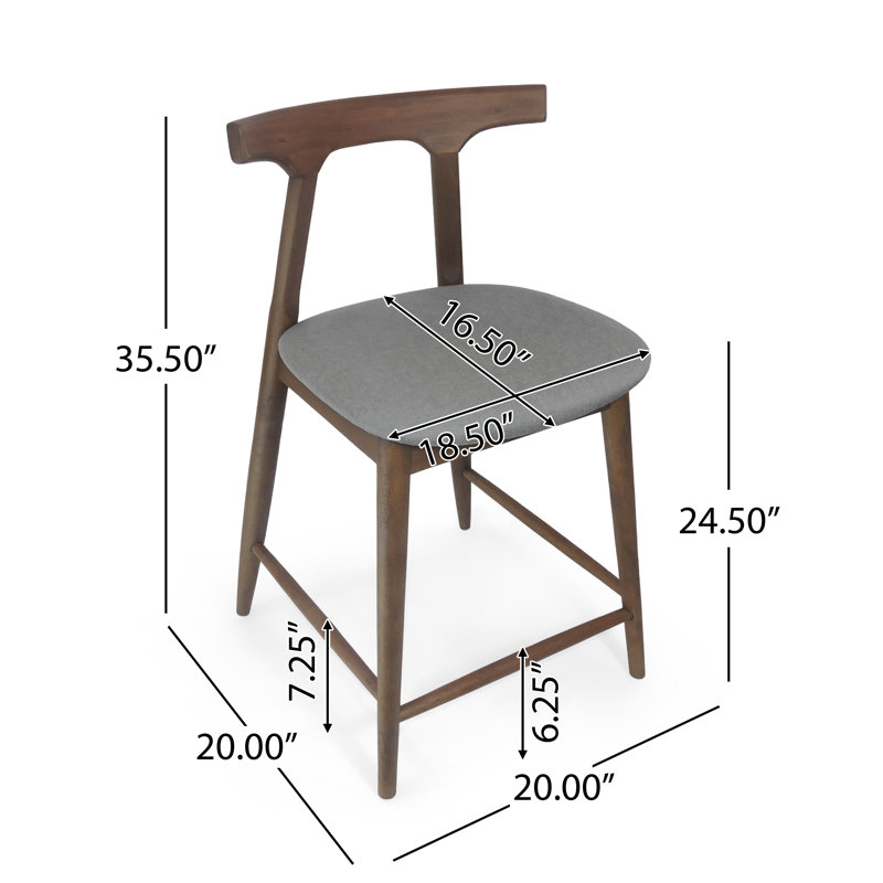Landrey Upholstered Counter Stool with Solid Wood Frame, Light Gray