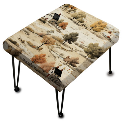 Vintage Farmhouse Landscape Scene - Floral Rectangle Ottoman