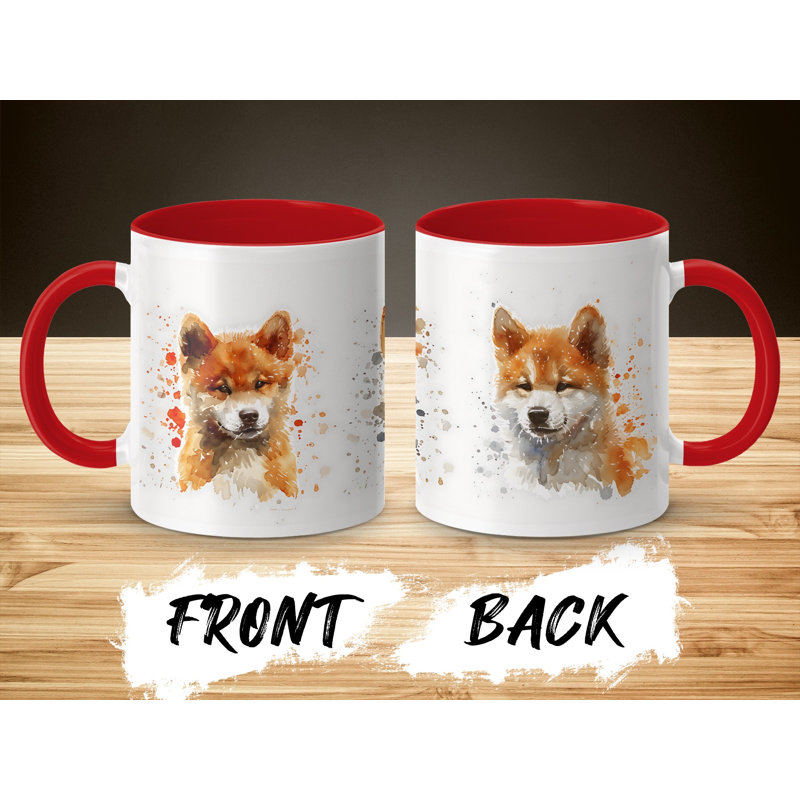 11oz Watercolour Shiba Inu Design Coffee Mug, Red, 3