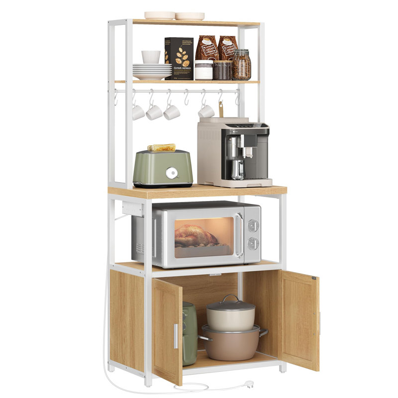 Kitchen Bakers Rack with Power Outlet, Cloud White/Natural
