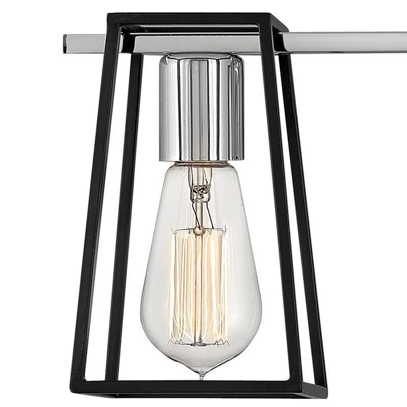 3-Light Open Cage Bath Vanity Fixture, Chrome/Satin Black